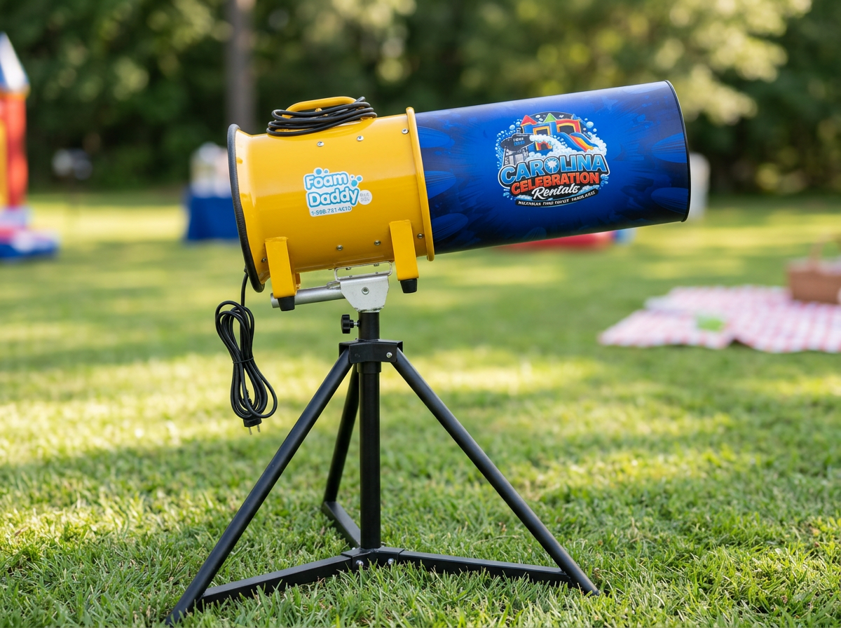 Carolina Celebration Rentals Foam Daddy cannon mounted on its professional stand